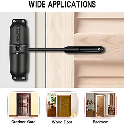 HoneSecur Safety Spring Door Closers, Adjustable Closing Door Hinge, Automatic Stopper Fire Rated, to Convert Hinged Doors to Self Closing Doors - Black