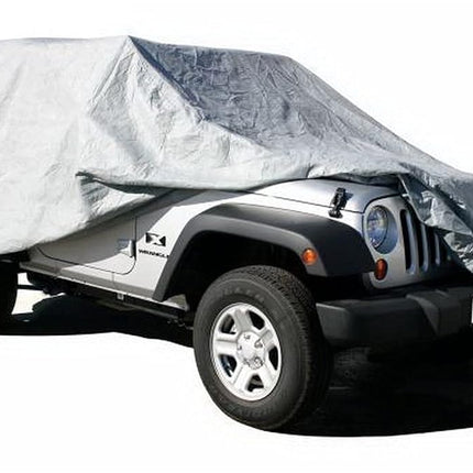 RAMPAGE PRODUCTS Rampage 4-Layer Breathable Full Car Cover with Lock, Cable & Storage Bag | Grey | 1203 | Fits 2007-2018 Jeep Wrangler JK, 2018-2023 Jeep Wrangler JL Sport 2-Door