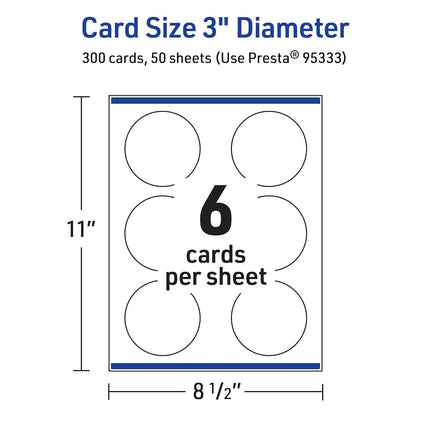 Avery Printable Round Cards, Sure Feed Technology, 3" Diameter, Glossy White Cardstock, Print-To-The-Edge, Laser/Inkjet Printable, 300 Total, Great for Business Messaging
