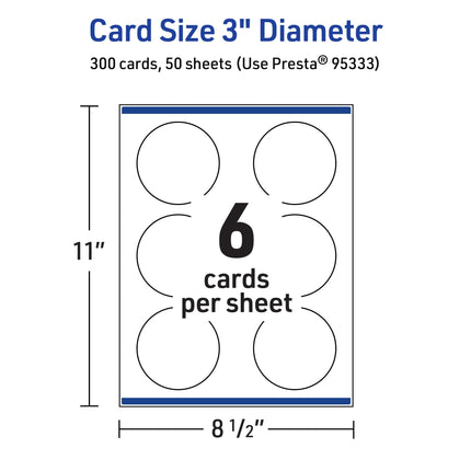 Avery Printable Round Cards, Sure Feed Technology, 3" Diameter, Glossy White Cardstock, Print-To-The-Edge, Laser/Inkjet Printable, 300 Total, Great for Business Messaging