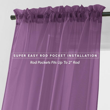 Elegant Comfort 2-Piece Sheer Panel with 2inch Rod Pocket - Window Curtains 40-inch Width X 84-inch Length, Purple