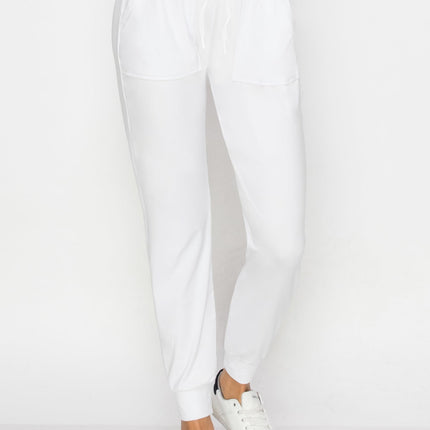 ALWAYS Women Jogger Sweatpants - Super Soft Stretch Lightweight Drawstrings Pants with Pork Chop Pockets, White, XXL
