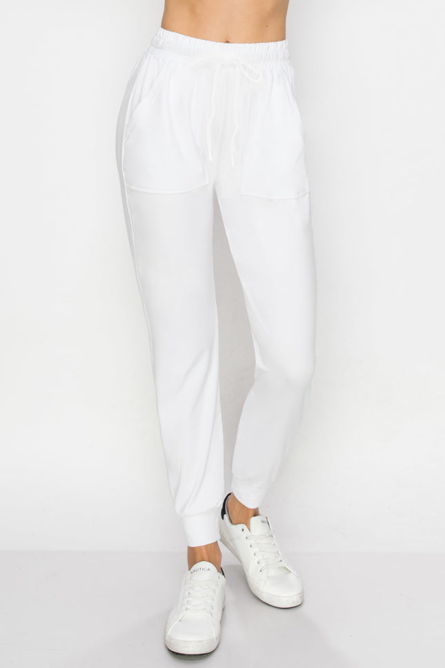 ALWAYS Pantalon de jogging pour femme - Super doux, extensible, léger, avec cordon de serrage et poches passepoilées, blanc, XXL