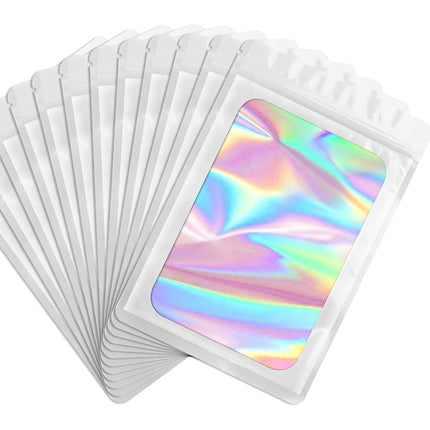 Funfery 100 Pcs Resealable Bags Clear Holographic 