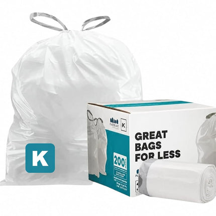 Plasticplace Custom Fit Trash Bags, Compatible with Simplehuman Code K, White Drawstring Garbage Bags Liners, 10 Gallon / 38 Liters, 24" x 28" (200 Count) Heavy Duty Trashbags Home Essentials Large