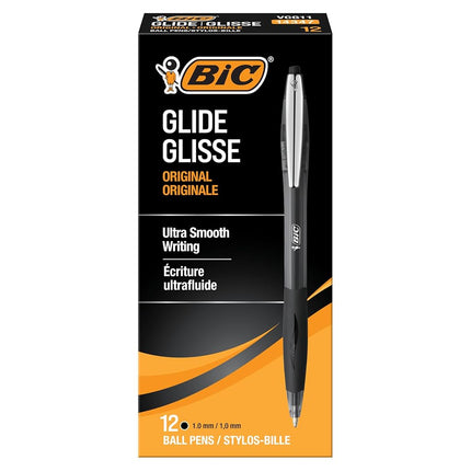 Bic Glide Black Retractable Ballpoint Pens, Medium Point (1.0mm), 12-Count Pack, Ultra Smooth Writing Black Pens