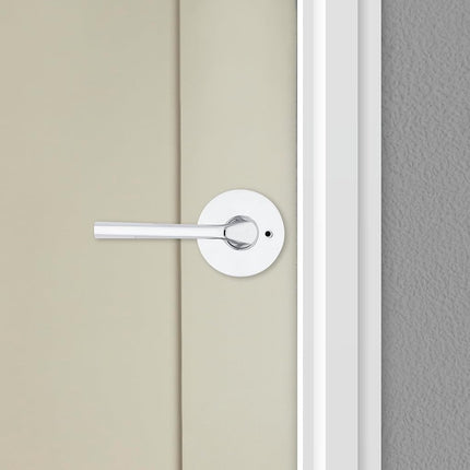 Kwikset Lisbon Interior Privacy Door Handle with Lock, Round Lever for Bathroom and Bedroom, Polished Chrome Reversible Keyless Push Button Lock Door Lever