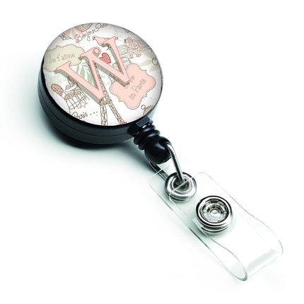 Caroline's Treasures Letter W Love in Paris Pink Retractable Badge Reel, Multicolor (CJ2002-WBR)