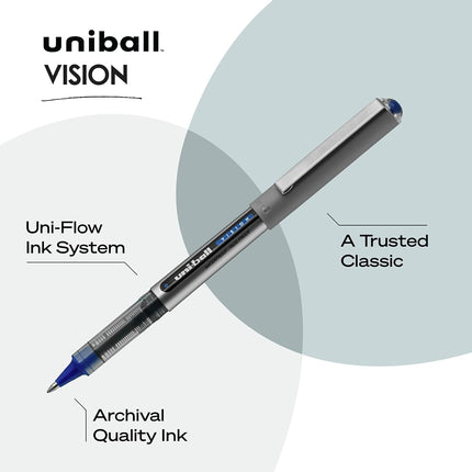 uni-ball Vision Rollerball Pens, Fine Point (0.7mm), Black, 12 Count