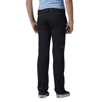 Dickies Boy’s Skinny Straight Double Knee Pant - Stretch School Uniform Trousers with Reinforced Knees & Adjustable Waist, Black V1, 8
