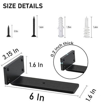 Floating Shelf Brackets Heavy Duty - 1/5 Inch Thick Industrial Black Metal L Brackets, Premium Solid Steel Shelf Supports for Shelves - 6 Inch Heavy Floating Shelves Hardware (6Pcs)