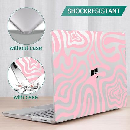 Lepeoac Compatible with 12.4 inch Microsoft Surface Laptop Go 3 Go 2 Go 1 Models: 1943 2013（2023 2022 2020 Release, Plastic Hard Shell Case with Keyboard Cover & Screen Protector, Pink Wave Pattern