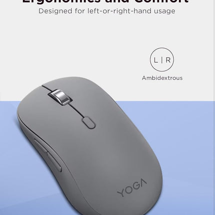 Lenovo Yoga Bluetooth Silent Mouse, 3 Level DPI Adjustment, 36 Month Battery Life, Bluetooth 5.3, 3 Device Paring, Whisper Quiet, Programmable Buttons, Smooth Finish, Luna Grey