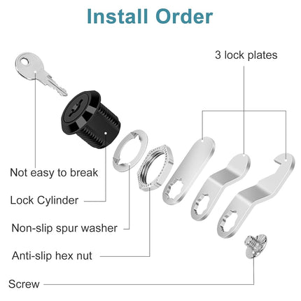 Cam Locks Cabinet Lock Keyed Alike, Black Finish 5/8'' (Length) Cylinder Fits on 3/8'' Max Panel Thickness Secure Files Drawers RV Storage Locks Replacement Set, Zinc Alloy (Black 5/8 Inch 2Pcs)