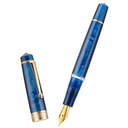 Asvine P20 Piston Fountain Pen, Stub Nib 1.1mm Calligraphy Art Drawing Galaxy Blue Acrylic with Case Set