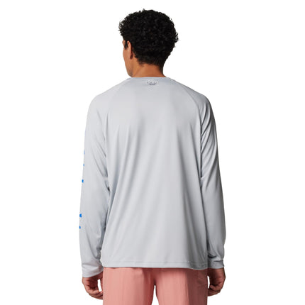 Columbia Men's Terminal Tackle Long Sleeve Fishing Shirt, Cool Grey/Vivid Blue Logo, Large