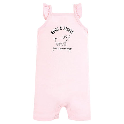 Hudson Baby Unisex Cotton Rompers, Hogs and Kisses, 3-6 Months