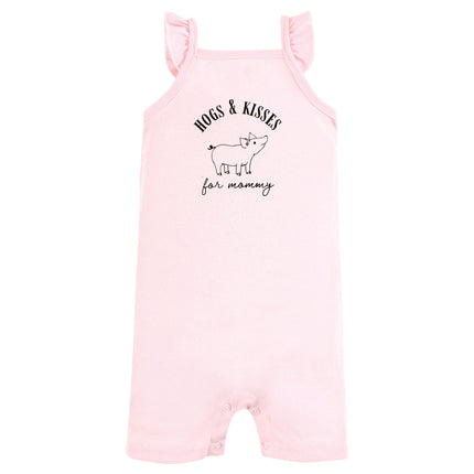 Hudson Baby Unisex Cotton Rompers, Hogs and Kisses, 3-6 Months