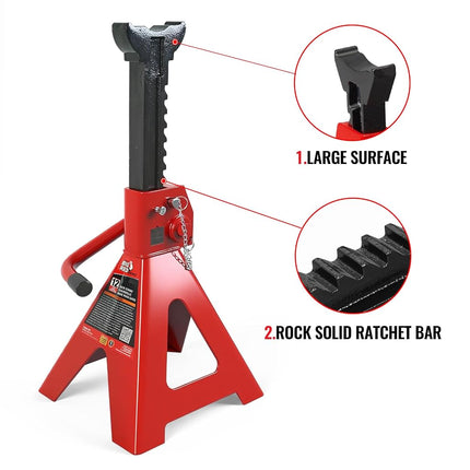 BIG RED T46202 Torin Steel Jack Stands: 6 Ton (12,000 lb) Capacity, Red, 1 Pair
