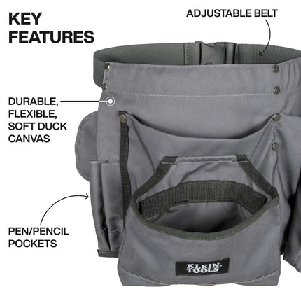 Klein Tools 21024 8-Pocket Tool Apron, Durable Duck Canvas with Riveted Seams, Adjustable Work Belt for Men and Women, 46-Inch Length, Removable Tape Measure Loop