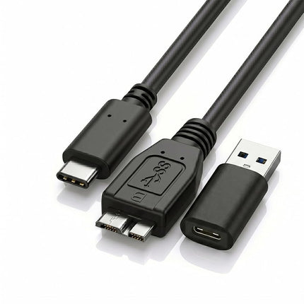 Câble de disque dur externe 2 EN 1 de 48 cm, câble Micro B 3.0 super rapide vers USB C/A, compatible avec WD, Toshiba, My Passport, Samsung, Seagate, MacBook Pro/Air, iPad/tablette, iPhone 15, Samsung Galaxy.