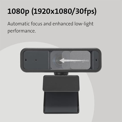 Webcam Kensington W2050 Pro 1080p avec autofocus, alimentation USB, 2 microphones intégrés avec réduction de bruit, objectif grand angle HD avec zoom, caméra PC pour visioconférences individuelles ou de groupe (K81176WW)