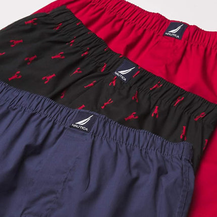 Nautica Men's Cotton Woven 3 Pack Boxer Shorts, Nautica Red/Peacoat/Lobster-black, M UK