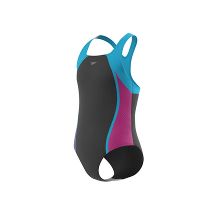 Speedo Girls Swimsuit One Piece Mesh Splice Racerback Thick Strap - Speedo Black, 8