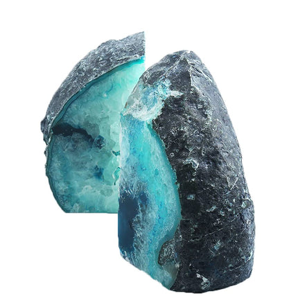 AMOYSTONE Decorative Bookends Agate Polished Art Book end Dyed Teal Small(1 Pairs, 2-3 LBS)