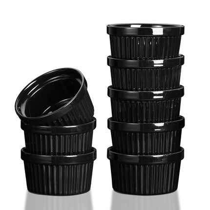 GAOMON Ramequins en céramique 23 cl, lot de 8, ramequins pour soufflés, crème brûlée, micro-ondes, four et lave-vaisselle – Noir