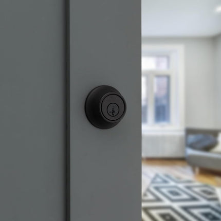 Kwikset 660 Deadbolt Lock, Matte Black Round Exterior Keyed Front Entry Door, Pick Resistant SmartKey Rekey Security, Single Cylinder Dead Bolt