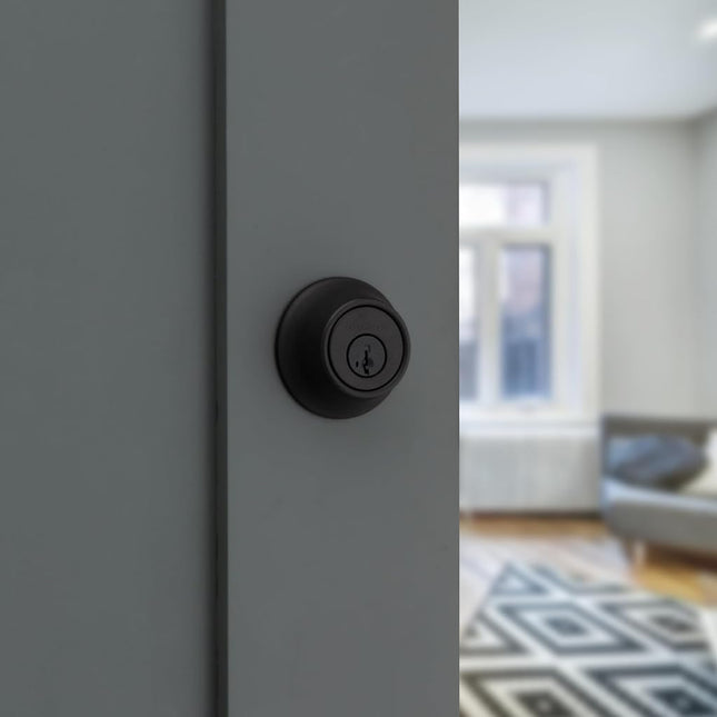 Kwikset 660 Deadbolt Lock, Matte Black Round Exterior Keyed Front Entry Door, Pick Resistant SmartKey Rekey Security, Single Cylinder Dead Bolt