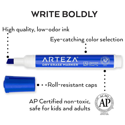 Rotuladores de borrado en seco ARTEZA – Paquete a granel de 36 rotuladores azules de pizarra con punta biselada y tinta de bajo olor, de secado rápido para uso en la oficina, la escuela y el hogar
