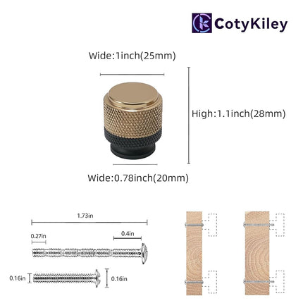 COTYKILEY 10 Pack Matte Black and Champagne Bronze Kitchen Cabinet Knobs Knurled Drawer Knobs Dresser Knobs Cabinet Hardware Black Knobs for Dresser Drawers
