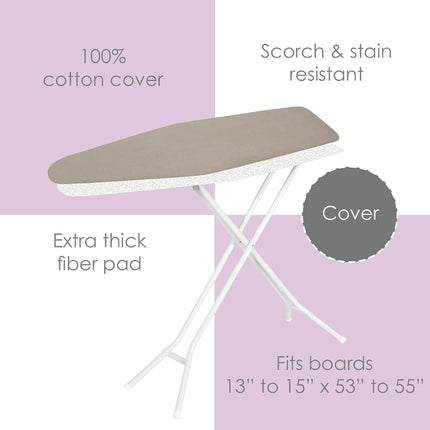 Ironing Board Cover and Pad (Grey), 100% Cotton with Premium Polyester Padding by Seymour Home Products; Fits Full Size Board | Stain and Scorch Resistant; Elastic Edge | Laundry Accessories