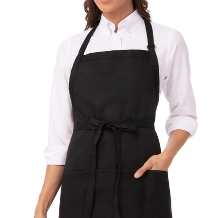 Chef Works Three Pocket Bib Apron Black