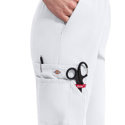 Dickies EDS Signature Scrubs for Women, Elastic Waist Pull-On Cargo Pants for Women in Soft Brushed Poplin 86106, White, XS