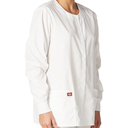 Dickies EDS Signature Scrubs for Women, Snap Front Scrub Jacket in Soft Brushed Poplin 86306, White, L