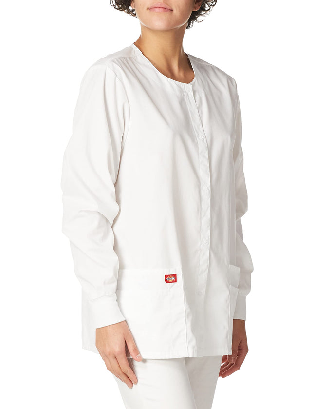 Dickies EDS Signature Scrubs for Women, Snap Front Scrub Jacket in Soft Brushed Poplin 86306, White, L