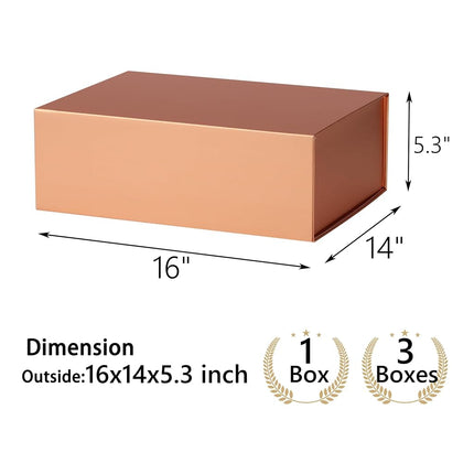 MUMUPACK Rose Gold Gift Box,16x14x5.3 Large Gift Boxes With Lids For Presents Includes Ribbon And Diy Printable Sticker Paper,Bridesmaid Proposal Box,Magnetic Gift Box For Birthday,Wedding,Graduation
