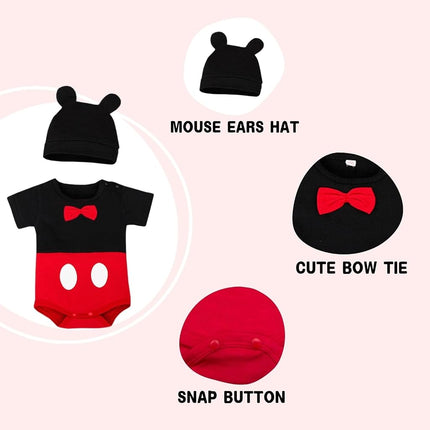 Dressy Daisy Baby Boy Mouse Romper Halloween Costume Bodysuit Party Dress Up Outfit with Mouse Ears Hat Size 12-18 Months
