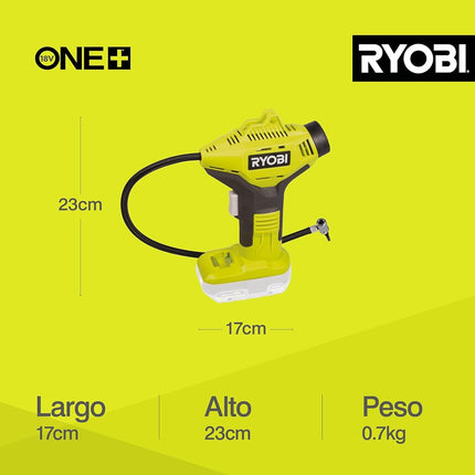 RYOBI 18 V ONE+ Cordless Handheld Compressor R18PI-0 (Max Pressure 10.3 Bar, 50 cm Compressed Air Hose, Without Battery and Charger)