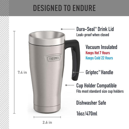 THERMOS, ICON Series, Stainless Steel Mug, Matte Stainless Steel, 16 oz