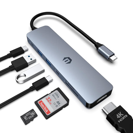 oditton USB C HUB, 7 in 1 Hub Adapter, HDMI Output, 100W Power Delivery, USB C 3.0, Dual USB 3.0, SD and Micro SD Card Reader, Ideal for USB C Laptops Dell XPS/HP/Surface and Other Type C Devices
