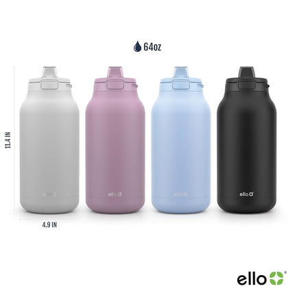 Bouteille d'eau réutilisable en acier inoxydable à isolation sous vide Ello Hydra de 1,9 L (64 oz) avec couvercle verrouillable anti-fuite et paille en silicone souple, garde au froid toute la journée, Mauve