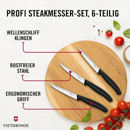 Victorinox Swiss Classic 6-Piece Steak Set (4½" Spear Point Serrated) Black, 4.25 x 0.5 x 0.5 inches, Multicolor