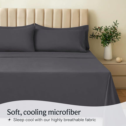 LuxClub 6 PC Sheet Set Bamboo Sheets Deep Pockets 18" Eco Friendly Wrinkle Free Sheets Hypoallergenic Anti-Bacteria Machine Washable Hotel Bedding Silky Soft - Grey Full