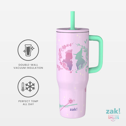 Zak Designs Wicked: vaso de viaje Sutton para llevar, 887 ml, acero inoxidable con aislamiento al vacío, pajita de silicona y asa de transporte para bebidas frías (Glinda y Elphaba)