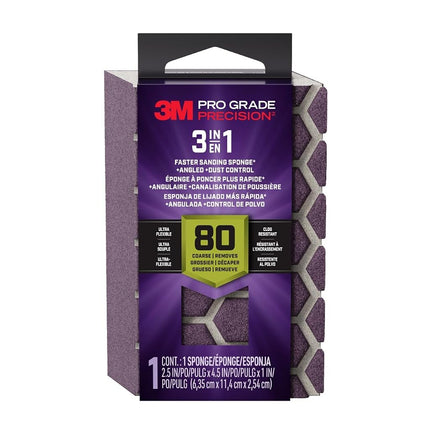3M Pro Grade Precision 3-in-1 Sanding Sponge, 80 G