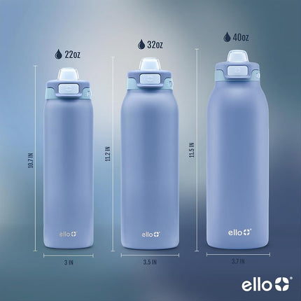 Ello Pop & Fill 22 oz Stainless Steel Water Bottle with Quickfill Technology, Double Wall Vacuum Insulated Leak-Proof Locking Lid, Reusable, BPA Free, Raincloud